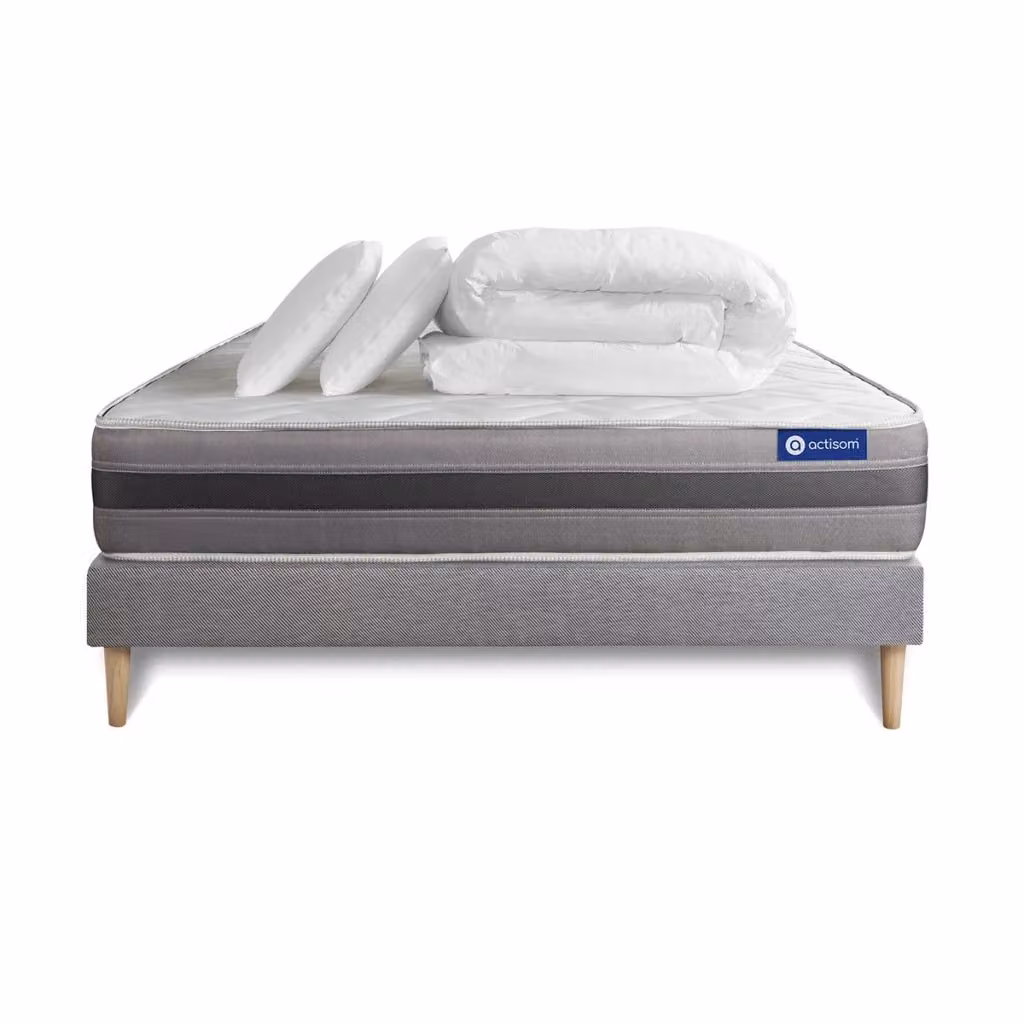 Pacchetto letto completo Actisom Relax Hybrid grigio con materasso, box spring con doghe, 2 cuscini e piumino, L/P: 200 x 200 cm – 2
