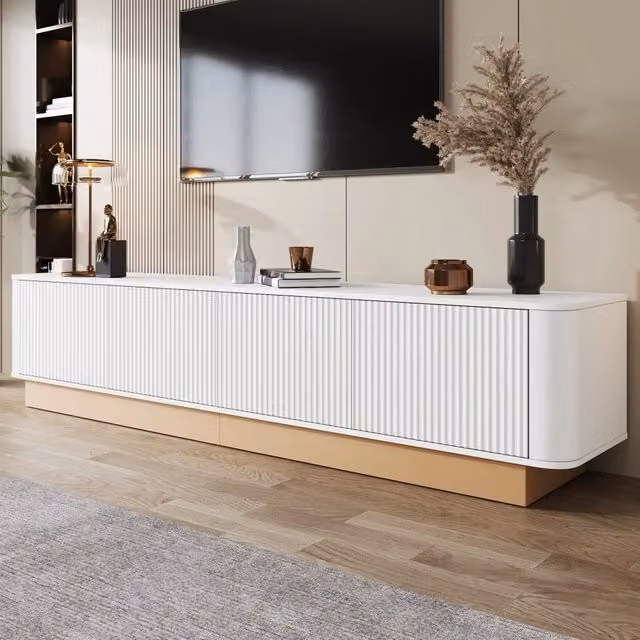Mobile TV 200x40x47.5 cm con 4 ante e ripiani regolabili in MDF bianco