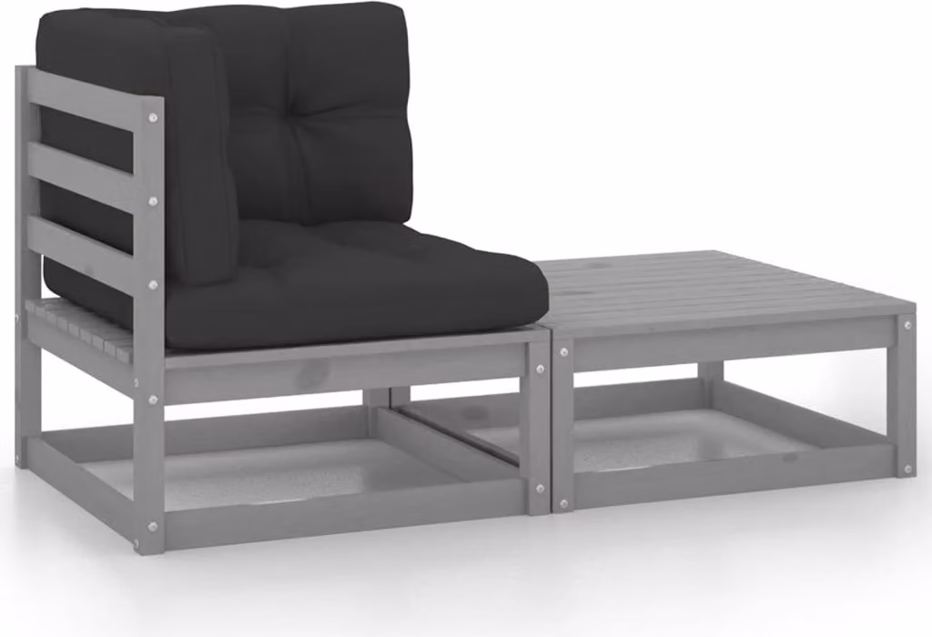 Maison Exclusive - Set da giardino 2 pezzi con cuscini Grigio Legno massello di pino