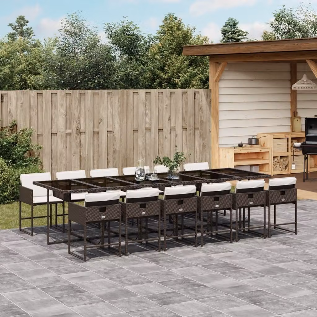Maison Exclusive - Set da Pranzo da Giardino 13pz con Cuscini Marrone Polyrattan