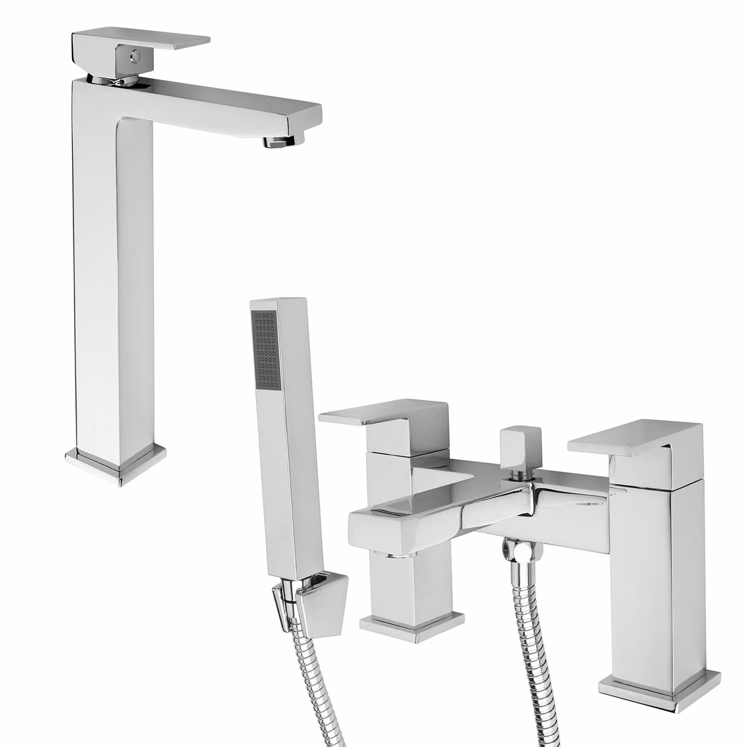 Set di Rubinetti Miscelatori per Lavabo e Vasca da Bagno con Kit Doccia - Cromato - Kubix