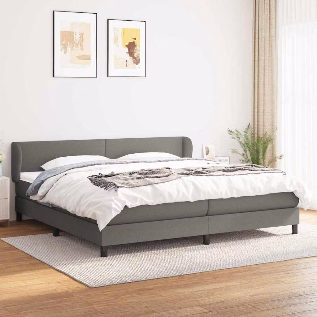 vidaXL Giroletto a Molle Ibrido con Materasso in Tessuto Grigio e Bianco L/P/H: 200 x 200 x 88 cm – 1