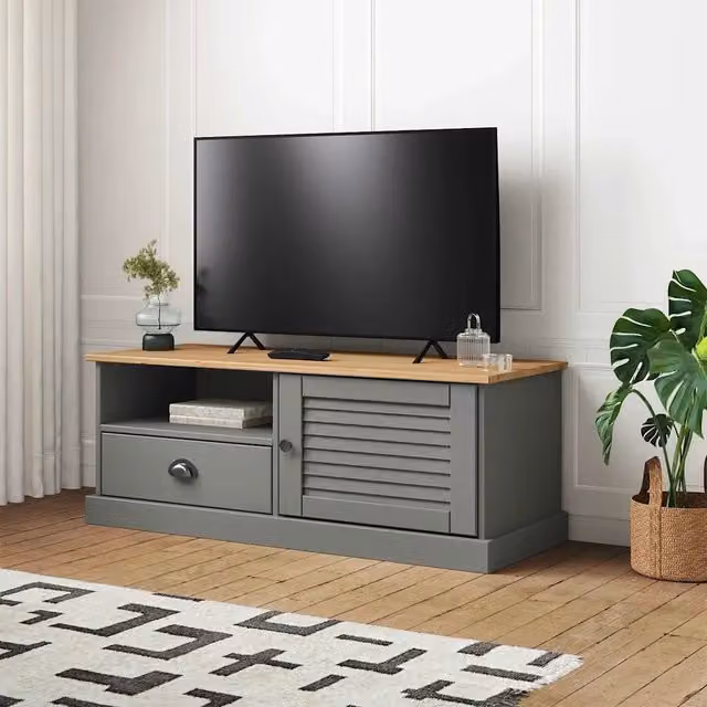 Mobile Porta TV-Mobile per TV-Credenza TV VIGO Grigio 106x40x40 cm Legno Massello di Pino