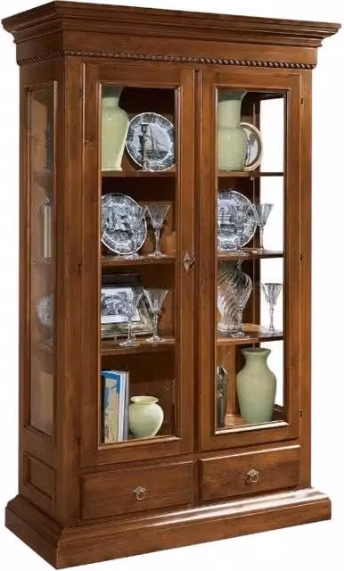 Vetrina Mobili 2G con 2 porte in vetro e 2 cassetti in legno color noce L/P/H: 125 x 48 x 196 cm – 1