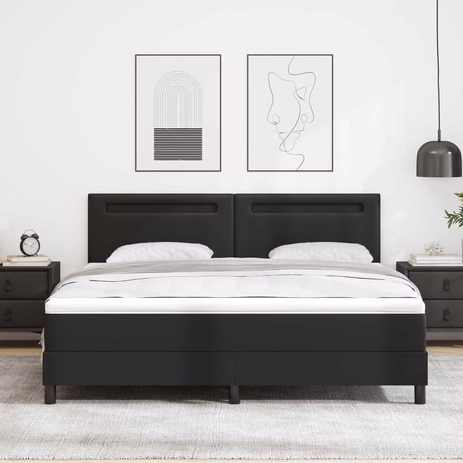 Letto a molle con strisce LED vidaXL in pelle sintetica nera L 180 x P 200 cm