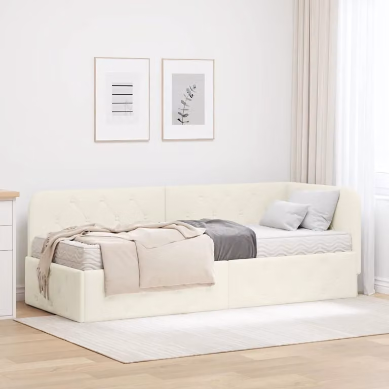 vidaXL Chaise Longue ad Angolo Asimmetrica in Velluto Beige L: 200 cm, P: 80 cm, H: 72 cm