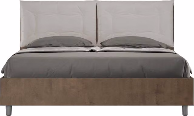 BS COM Letto matrimoniale contenitore 160x190 noce cuscini similpelle tortora