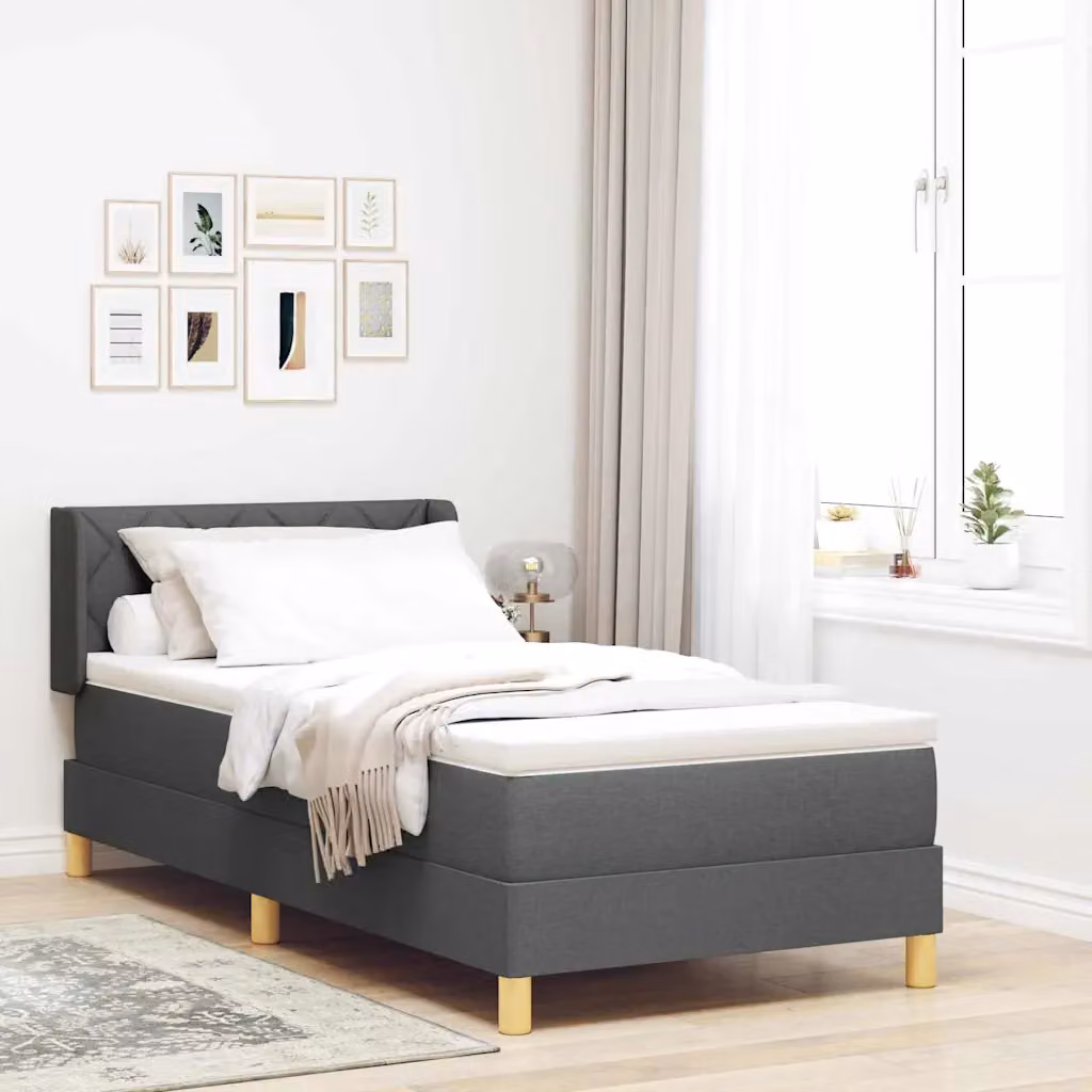 vidaXL Letto a molle con testiera in tessuto Grigio, L/P: 190 x 90 cm – 1