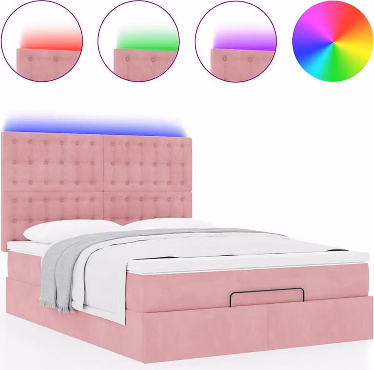 Struttura Letto Pouf con Materassi Rosa 140x190 cm in Velluto