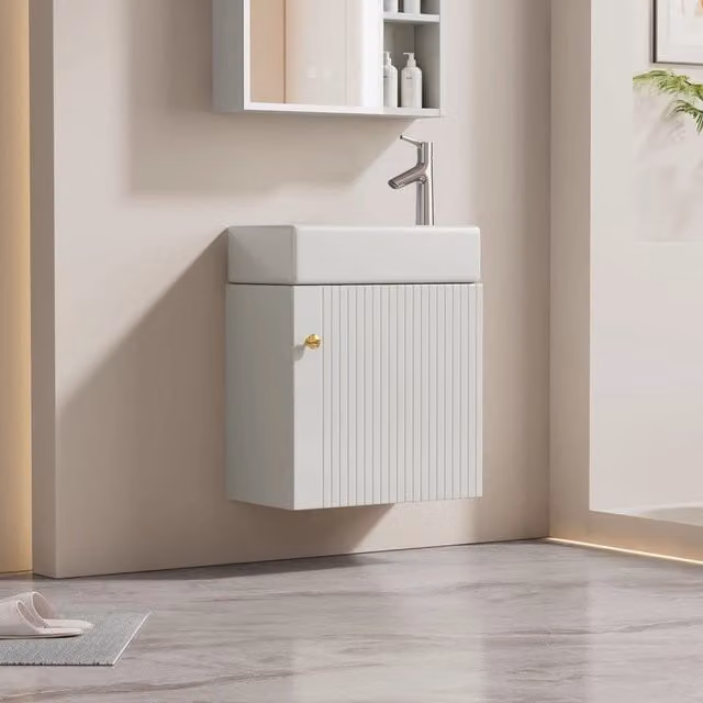 Mobile bagno con lavabo e sottolavabo sospeso 46 cm, mobile piccolo per bagno ospiti