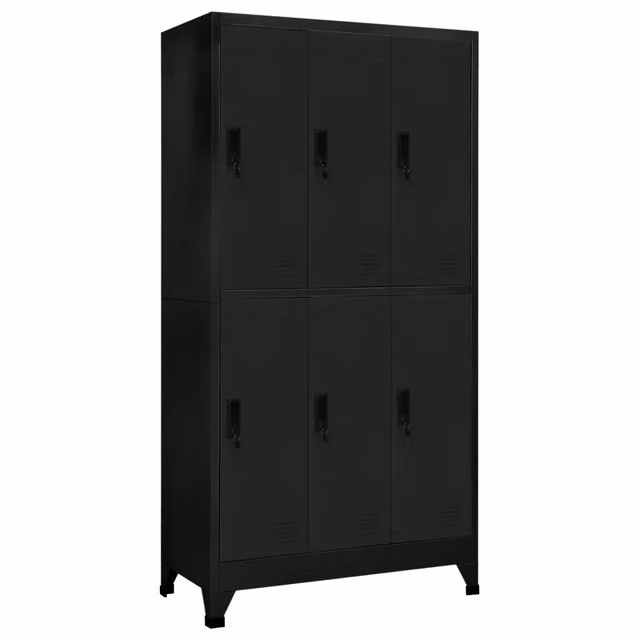 Armadietto moderno HELLOSHOP26 in metallo nero opaco con ante a battente, ripiani regolabili e serratura, L: 90 cm, P: 45 cm, H: 180 cm