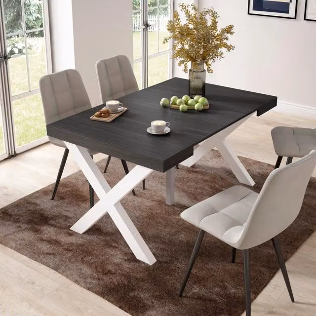 Consolle allungabile, 58 fino 140x90x73cm, Per 6 persone, Gambe in legno, Nero RF2723