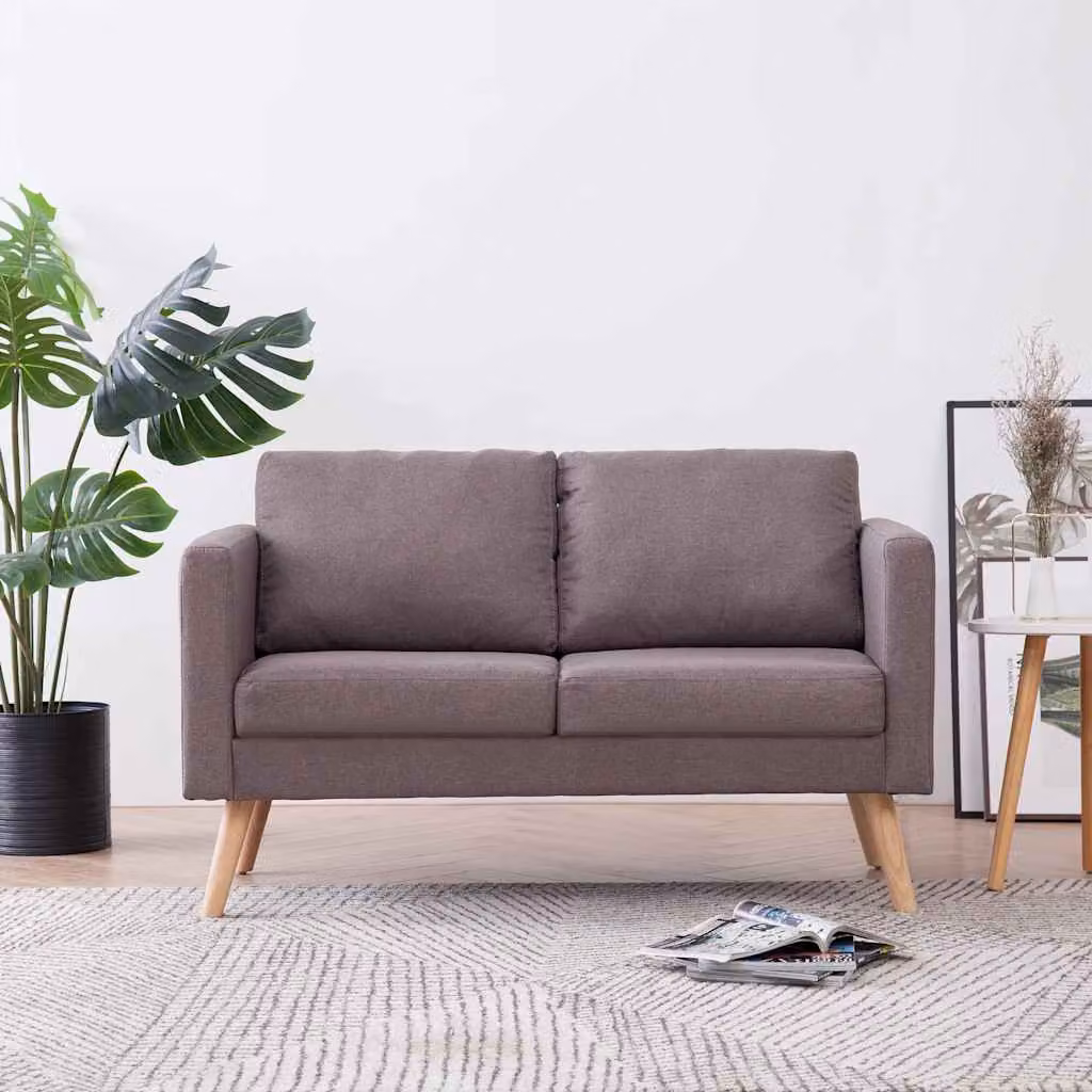 vidaXL Divano a 2 Posti in Tessuto Grigio con Struttura in Legno Massello e Cuscini Inclusi – 1