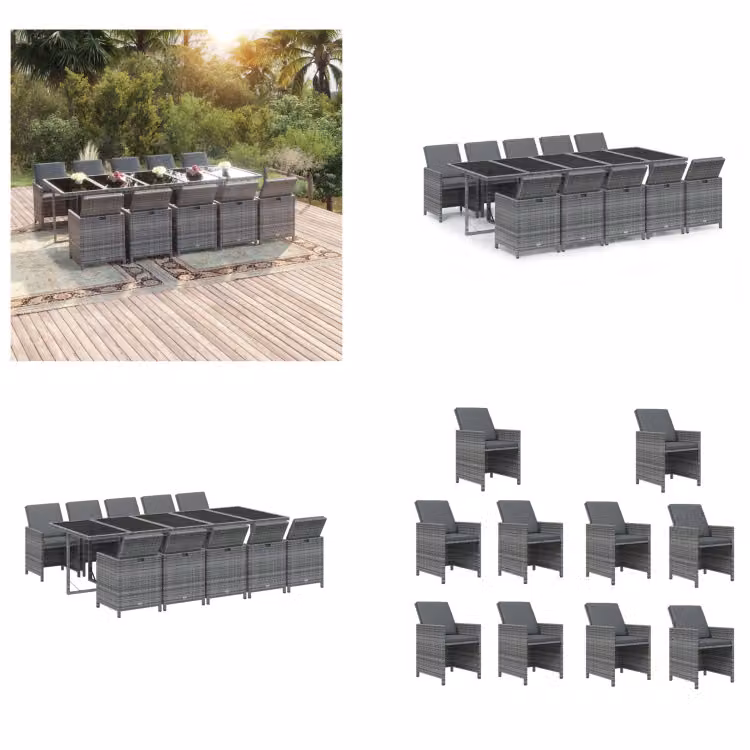 vidaXL set da pranzo da giardino 11 pezzi con cuscini in poly rattan grigio - Set da pranzo da giardino - Set da pranzo da giardino - Set da pranzo in poly rattan - Set da pranzo da esterno