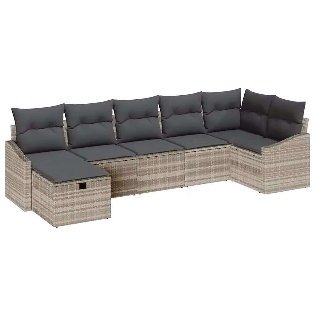 Set di divani da giardino vidaXL 7 pezzi in rattan con cuscini grigi e struttura in acciaio rivestito in polvere – 2