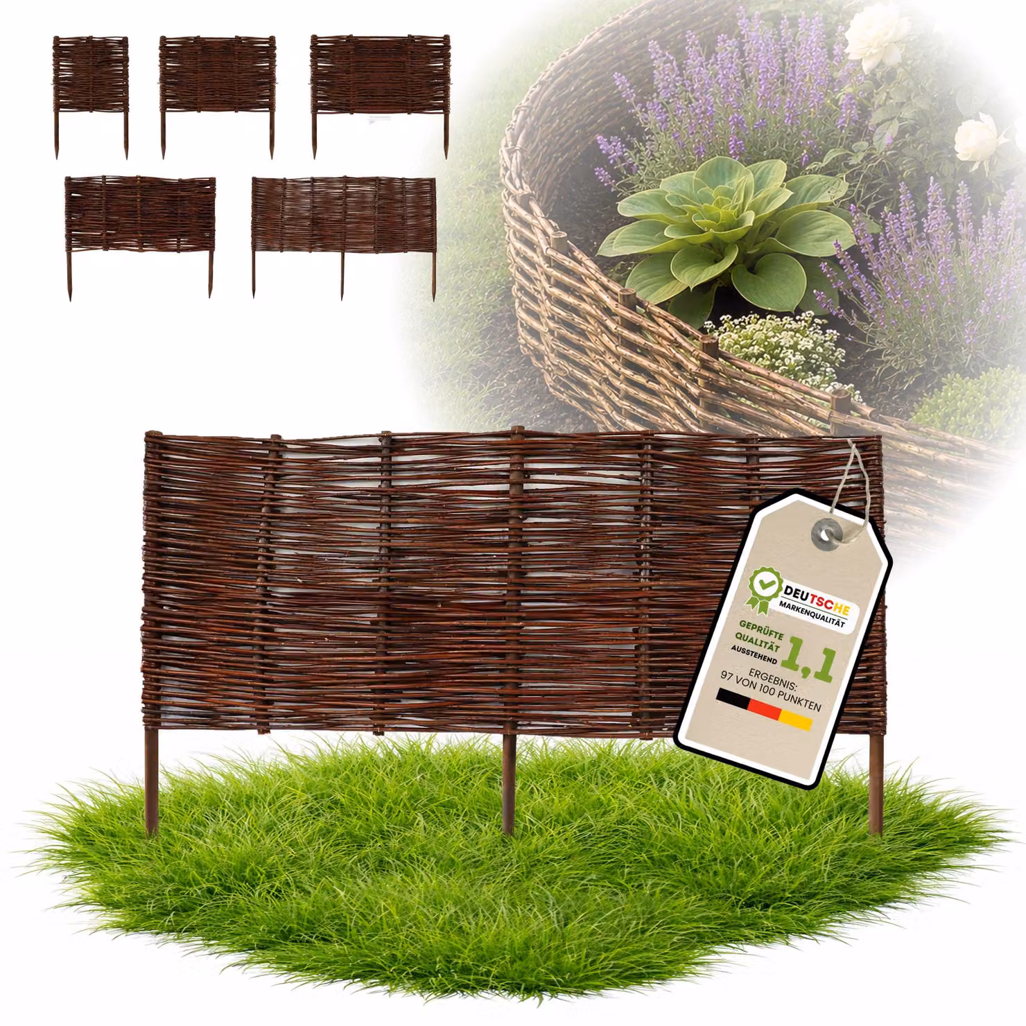 Floranica 1 pezzo Recinzione in vimini 40 cm x 100 cm – Staccionata da giardino intrecciata Palizzata Recinzione naturale Bordo aiuola