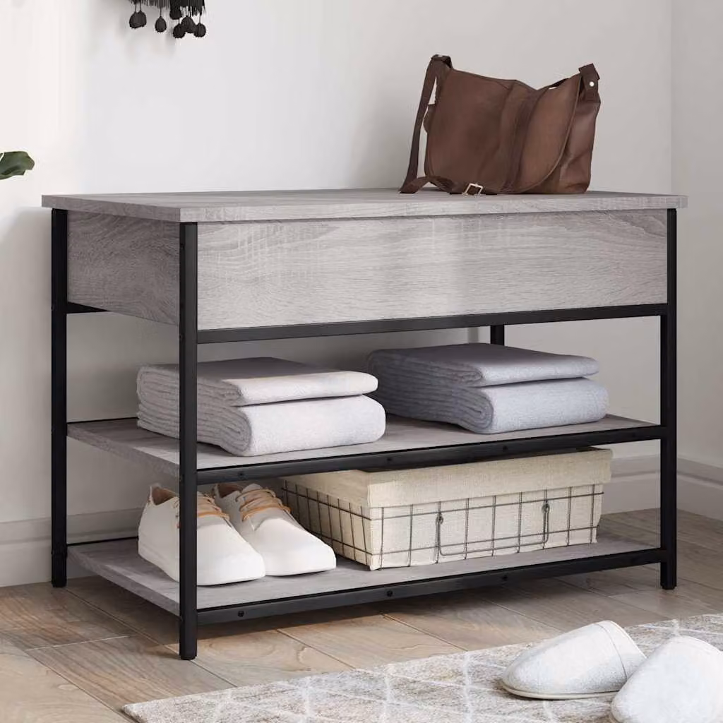 Panca porta scarpe vidaXL Grigio Sonoma in legno e metallo L 70 cm x P 42,5 cm x H 50 cm