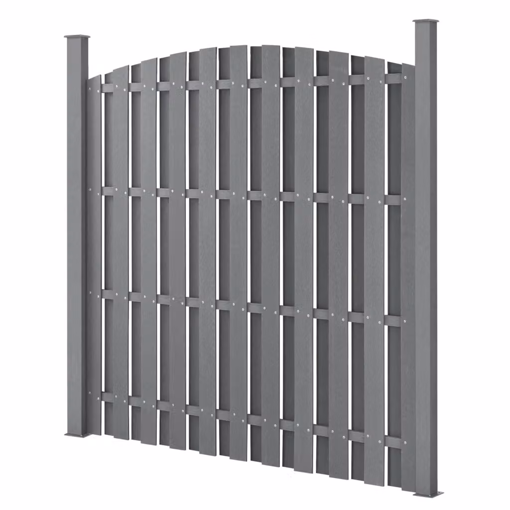Set di 3 recinzioni frangivento semicircolari in legno composito WPC neu.holz grigio, H: 185 cm x L: 562 cm – 2