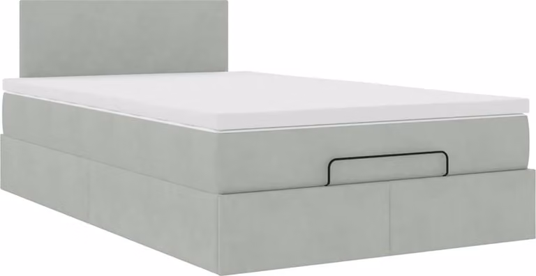 Pouf Letto con Materasso Grigio Chiaro 120x190 cm in Velluto