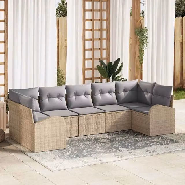 Set Divano da Giardino 7 pz 7-Posti Beige polyrattan 3346190