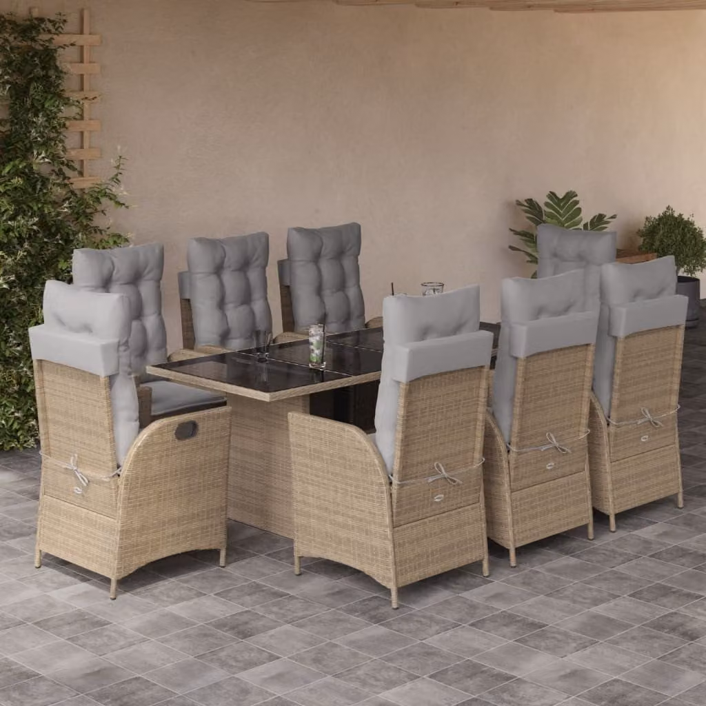 Maison Exclusive - Set Pranzo da Giardino 9 pz con Cuscini Beige Misto Polyrattan