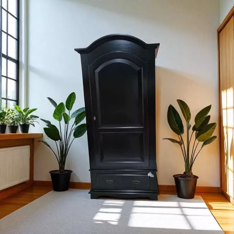 Armadio shabby chic 1 porta in legno nero opaco Mobili 2G L/P/H: 96 x 56 x 196 cm – 3
