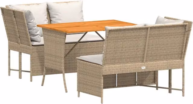 Set Salotto da Giardino Moderno a L con Divano a 3 Posti, Elemento Angolare e Tavolino, Colore Beige e Bianco con Cuscini in Schiuma e Rivestimenti Rimovibili – 1