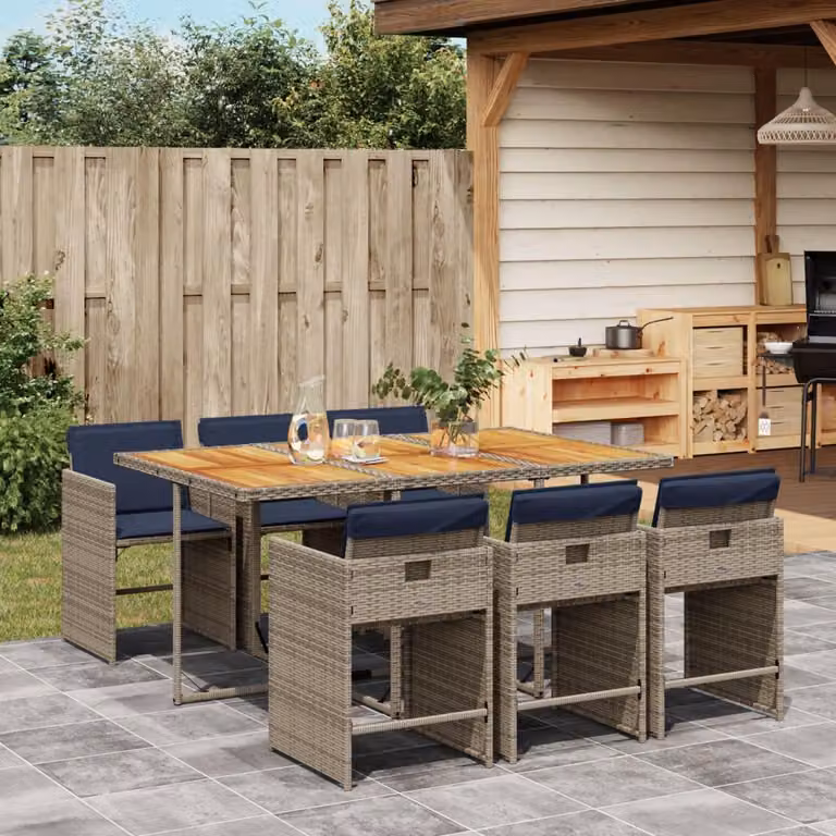 Maison Exclusive - Set da pranzo da giardino da 7 pezzi con cuscini, grigio, polyrattan