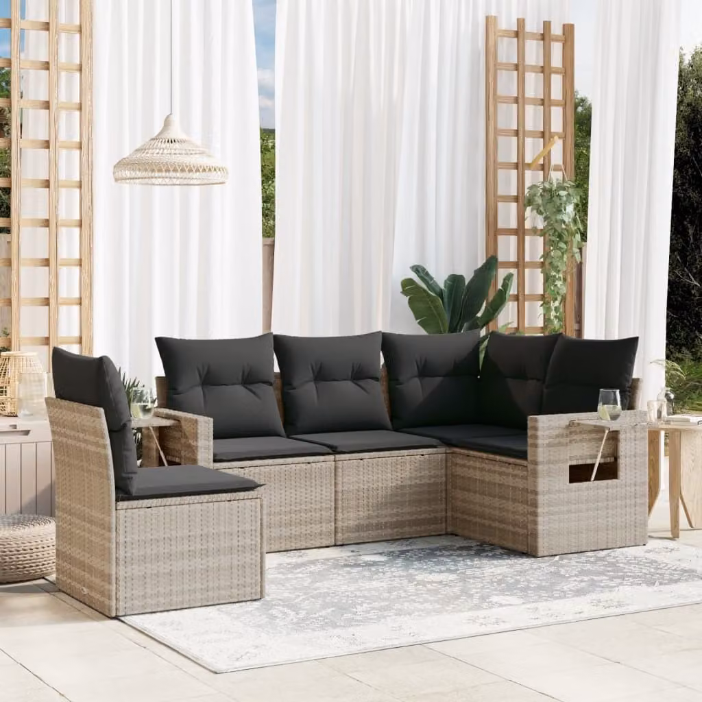Maison Exclusive - Set Divano da Giardino 5pz con Cuscini Grigio Chiaro Polyrattan
