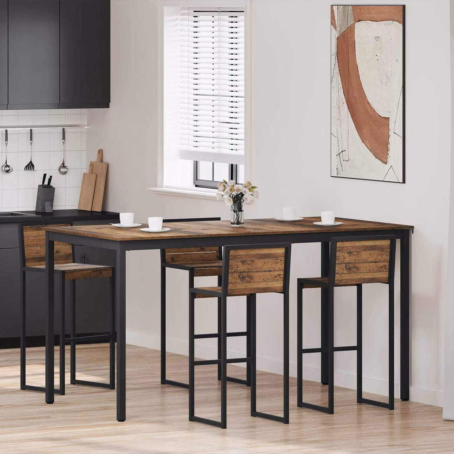 vidaXL Tavolo Bar Moderno Rettangolare in Legno Ingegnerizzato e Metallo, Nero e Marrone