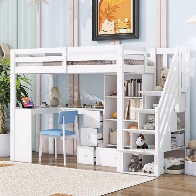 Letto a Soppalco con Scrivania e Cassetti ¨C MINIMAL ¨C Bianco 90x200