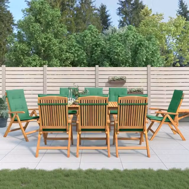 Set di 8 sedie pieghevoli reclinabili vidaXL in legno di teak con cuscini verdi per giardino – 1