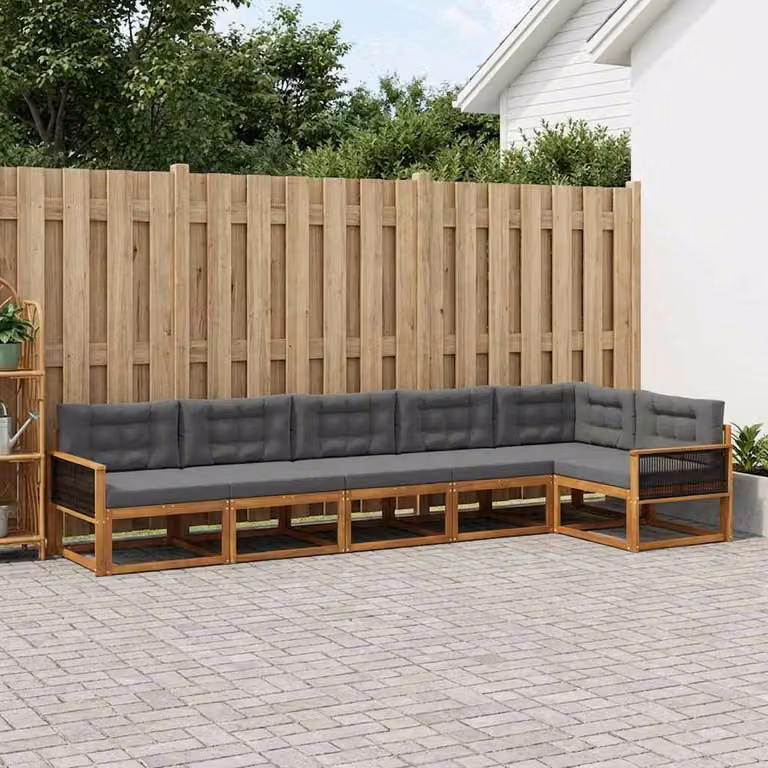 Set di divani da esterno vidaXL in legno di acacia con cuscini, 6 pezzi, beige e antracite
