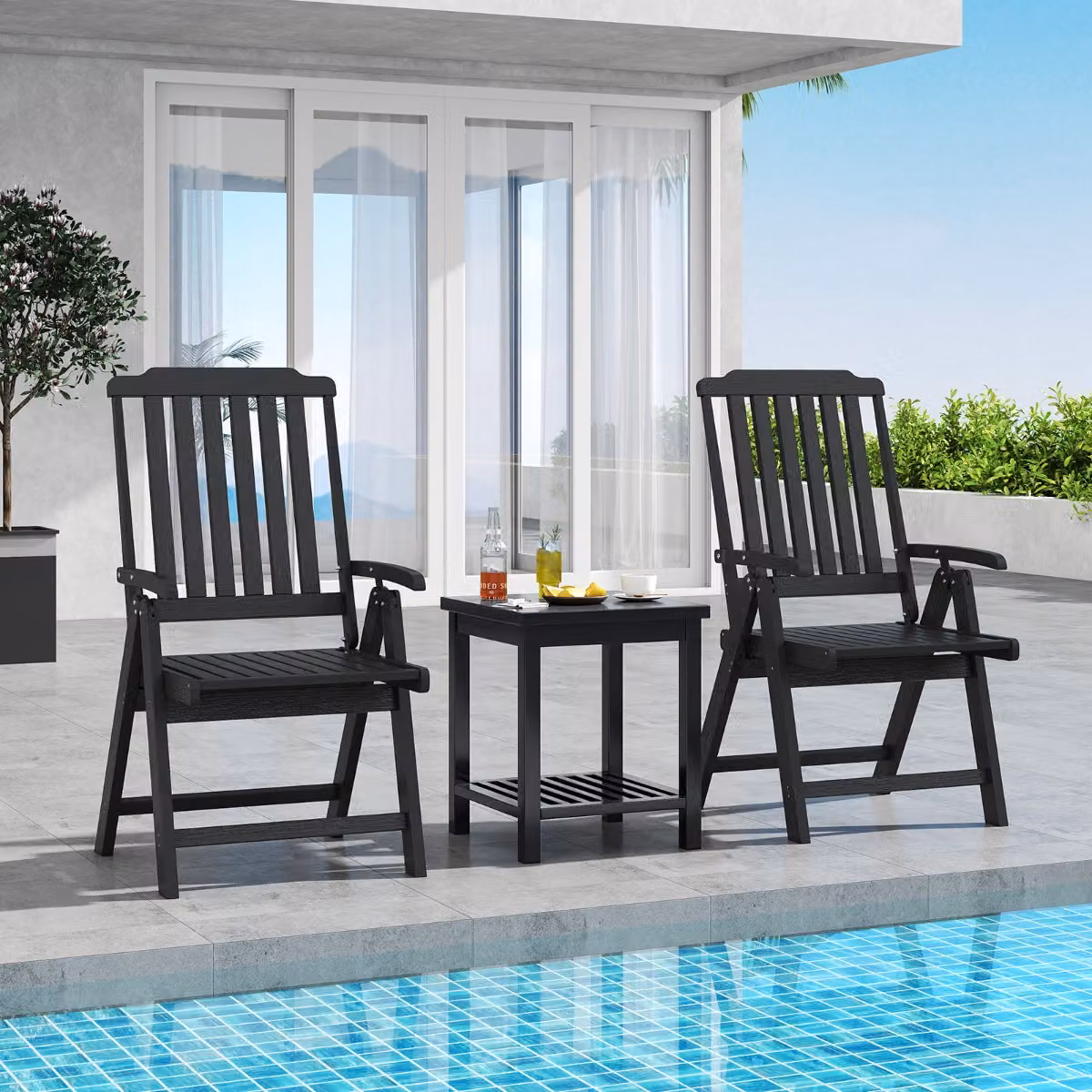 Sedia da pranzo pieghevole Costway con braccioli in plastica resistente alle intemperie per giardino e patio, Nero opaco