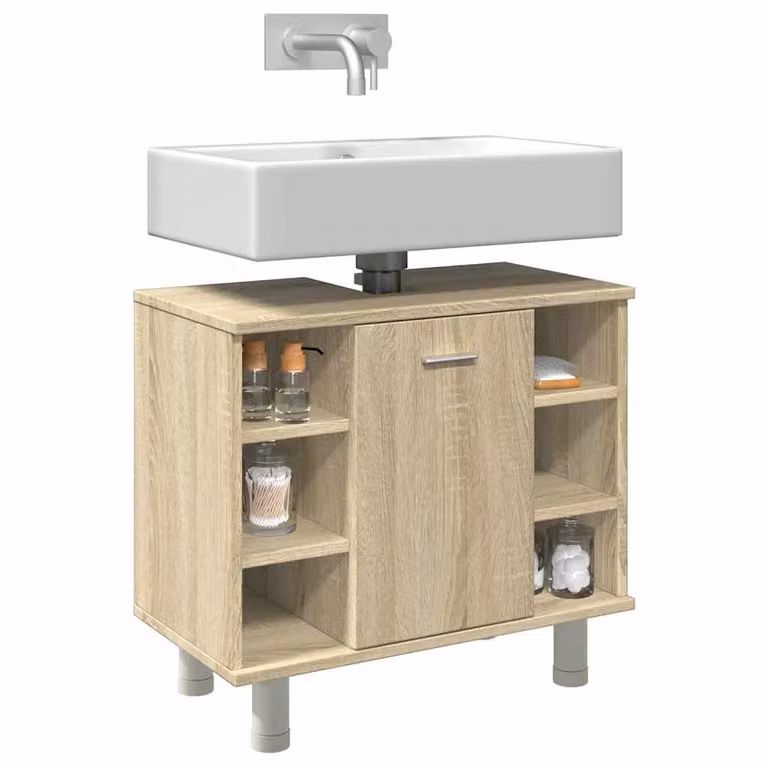 Mobile da bagno vidaXL in legno multistrato e MDF, colore Rovere Sonoma, L: 60 cm, P: 32 cm, H: 53,5 cm