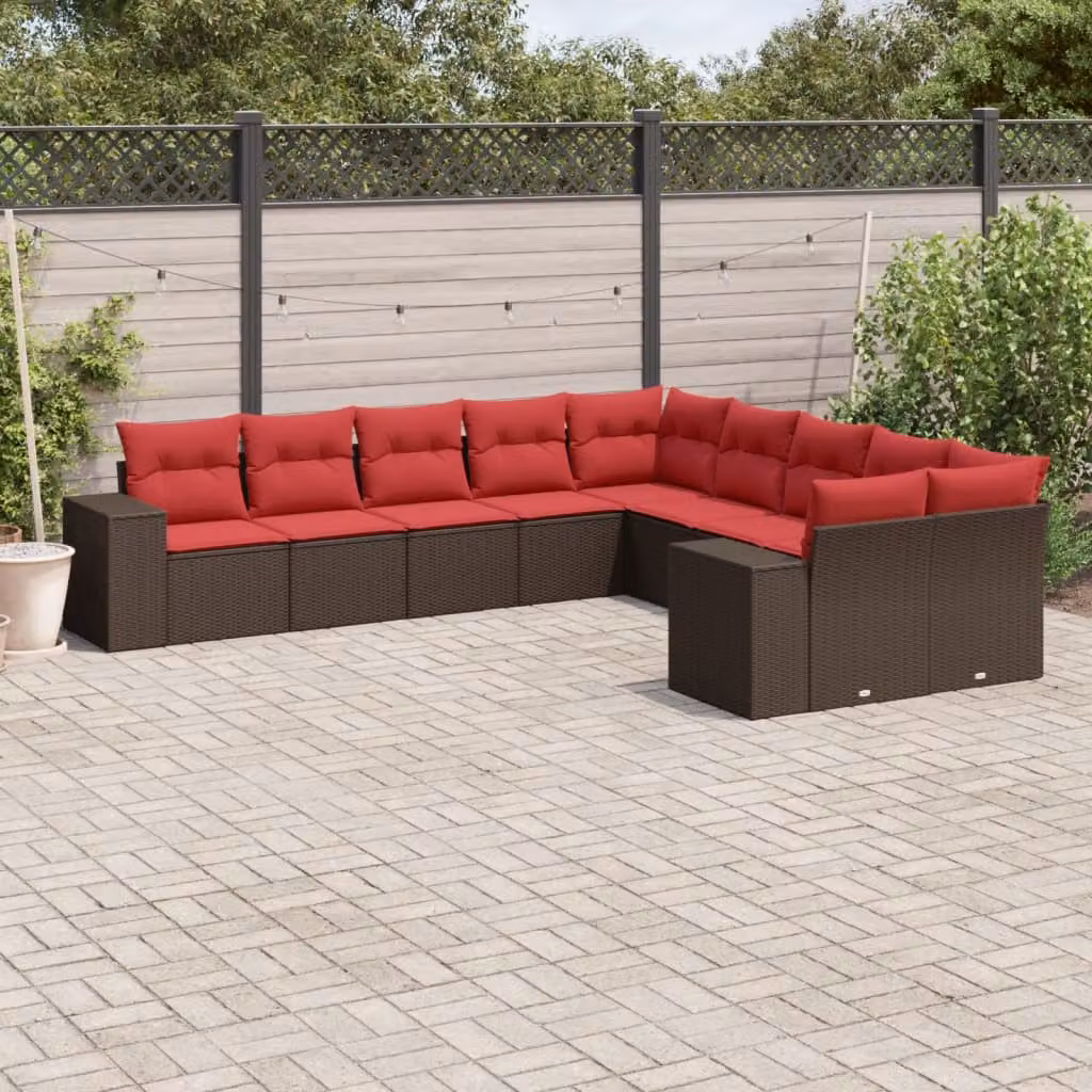 Set di divani da giardino vidaXL in polyrattan marrone con cuscini, composizione a forma di U per esterno