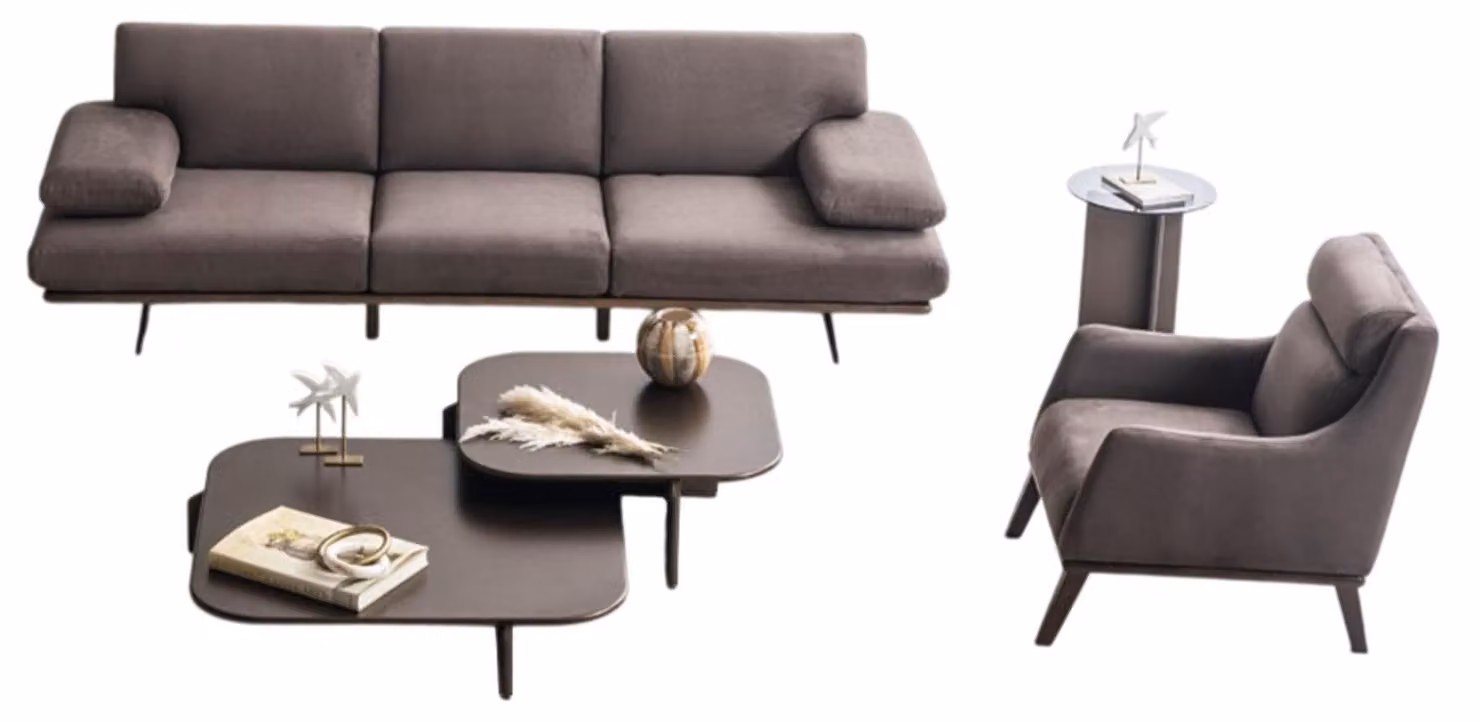 Elegante Graue Sitzgarnitur Edler 4-Sitzer Couchtisch Beistelltisch