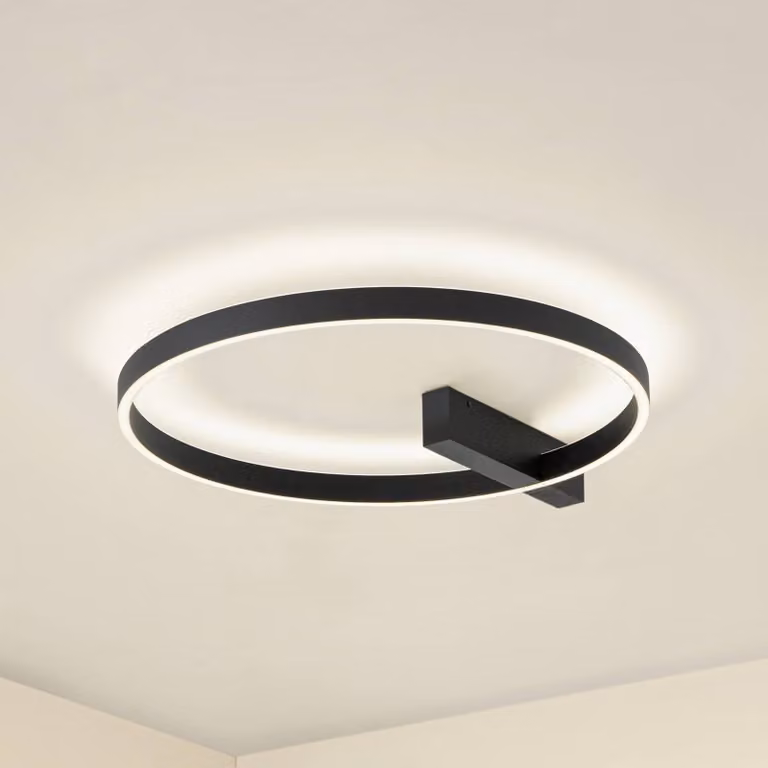 Plafoniera a LED Isalin Lucande, dimmerabile, Nero, Soggiorno / Sala da pranzo, Alluminio, Moderno, Plafoniera LED