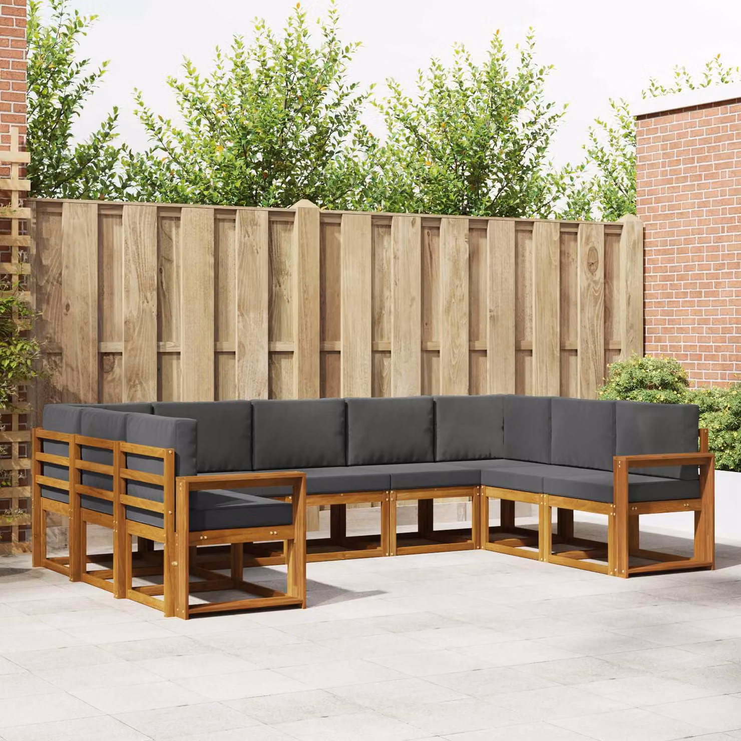 vidaXL Set di divani da esterno a L in legno di acacia, 9 pezzi, Beige e Antracite