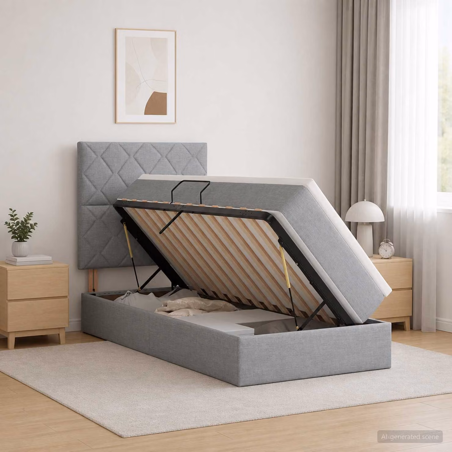 Letto con contenitore e materasso vidaXL Grigio Chiaro L/P: 100 x 200 cm