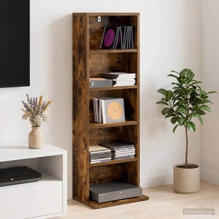 Mobile per CD vidaXL in Rovere Fumo con ripiani regolabili, L 33 cm x P 23,5 cm x H 97,5 cm