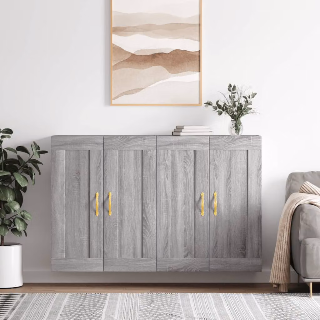 Set di 2 armadietti a parete vidaXL moderni in legno e metallo, colore grigio opaco