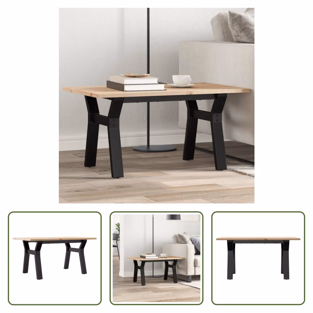 The Living Store tavolino con struttura a Y 80x50x40cm in pino massiccio e ghisa