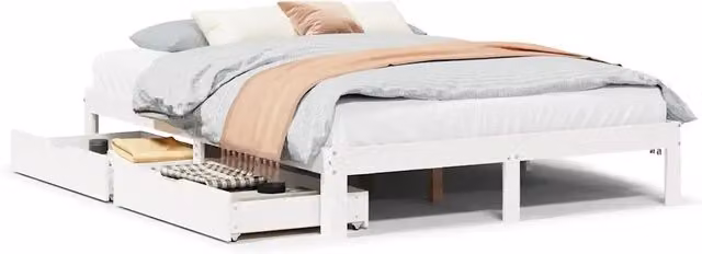 Letto matrimoniale | Letto per adulti | Giroletto con Cassetti Bianco 160x200 cm Legno Massello di Pino