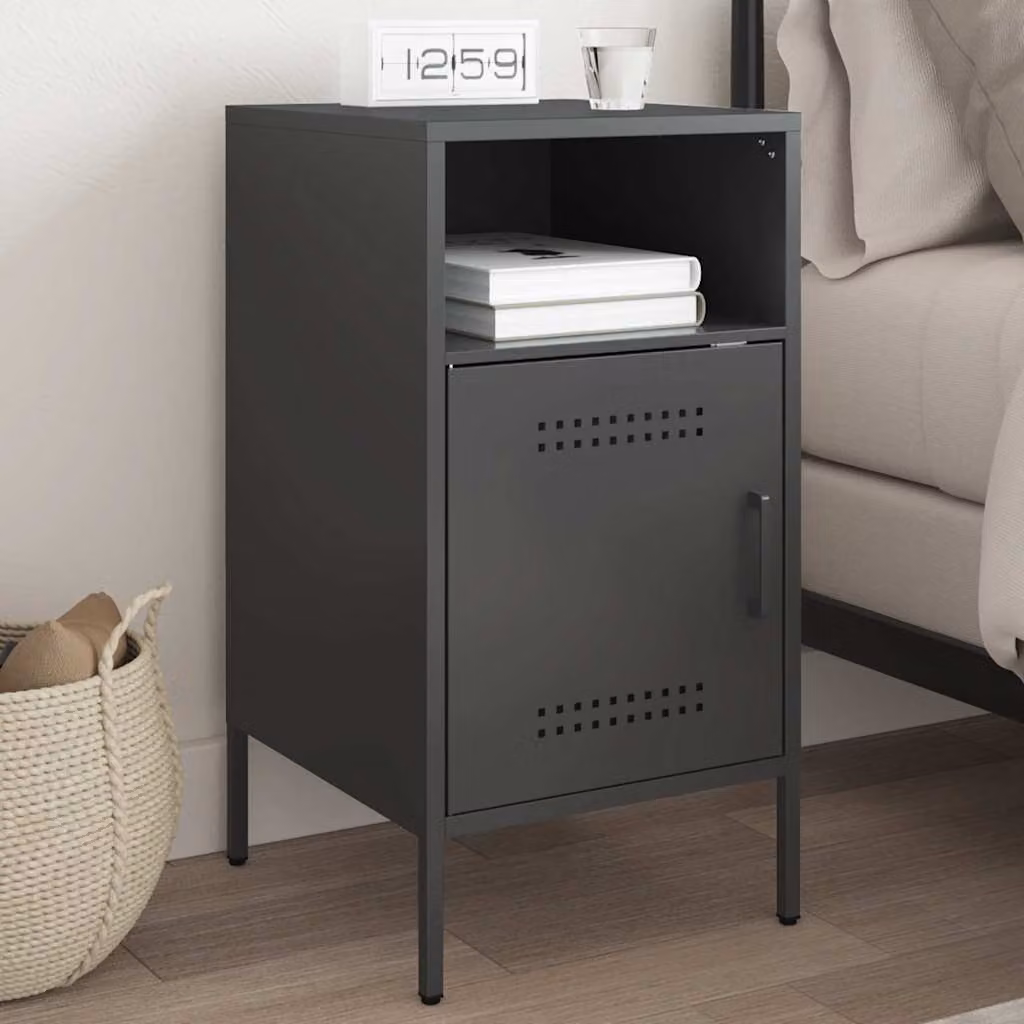 Comodino vidaXL in metallo nero opaco L: 36 cm, P: 39 cm, H: 68 cm