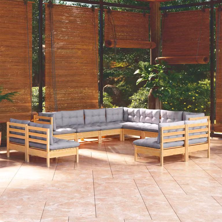 Maison Exclusive - Set Divani da Giardino 11 pz con Cuscini Grigi Massello di Pino