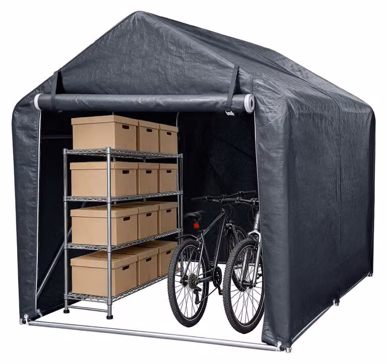 Tenda da garage Ikodm grande 218x157x166 cm, tenda mobile per biciclette e moto, tessuto in PE impermeabile da 160 g/m², struttura in acciaio zincato, colore grigio