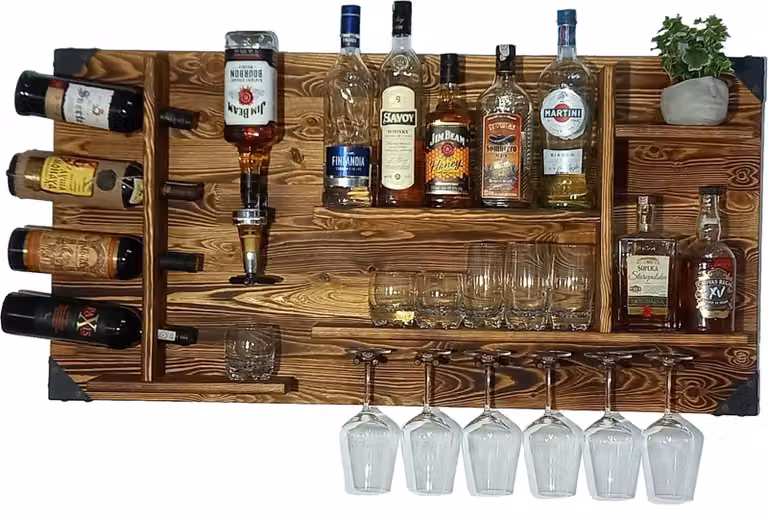 Scaffale in legno Creative Cooper con distributore di bevande | Stazione distributrice di alcolici a parete | 120x60x14 cm | Stile vintage e rustico | Whisky, gin, grappa | Regalo per baristi | Bar a parete per il soggiorno