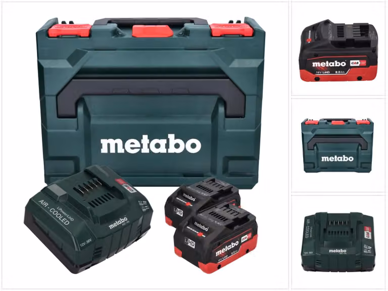 Set base Metabo 2x batteria Li-Power 18 V 8,0 Ah CAS agli ioni di litio ( 685131590 ) + caricatore ASC 145 + metaBOX