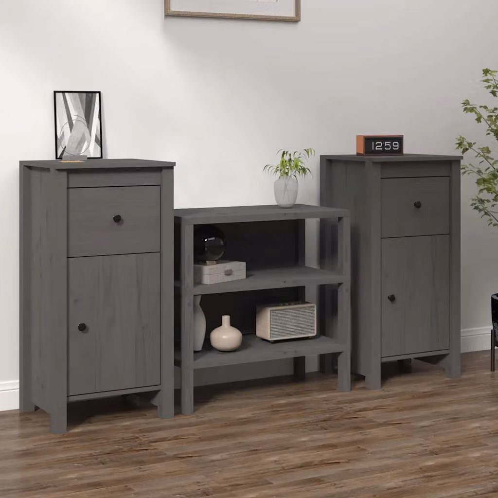 Set di 2 credenze vidaXL in legno massello di pino grigio stile rustico L/P/H: 40 x 35 x 80 cm